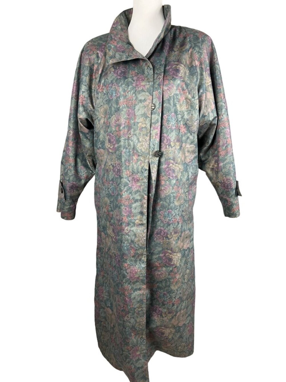 Vintage London Fog Women's Trench Coat 10 Petite 10P Floral Print Waterproof 80s